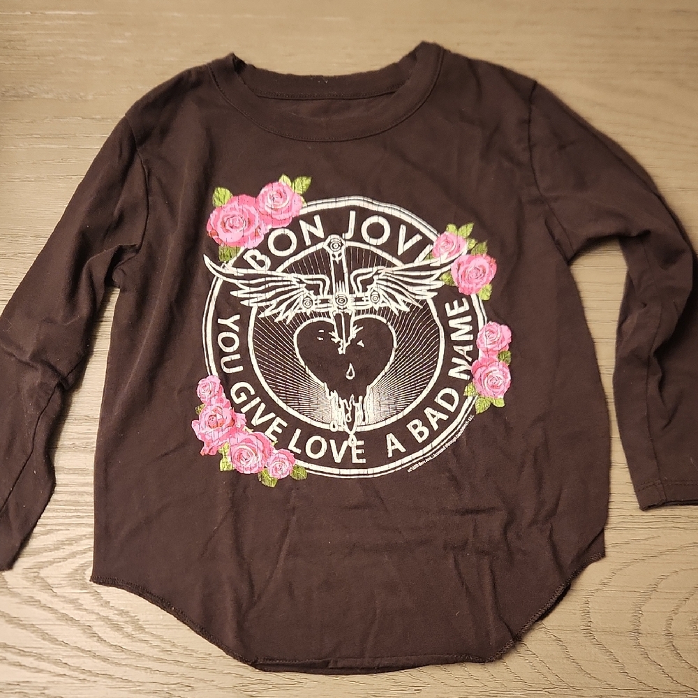 Chaser Black Long Sleeve Tee with Bon Jovi Pink Floral Graphic - Picture 1 of 4